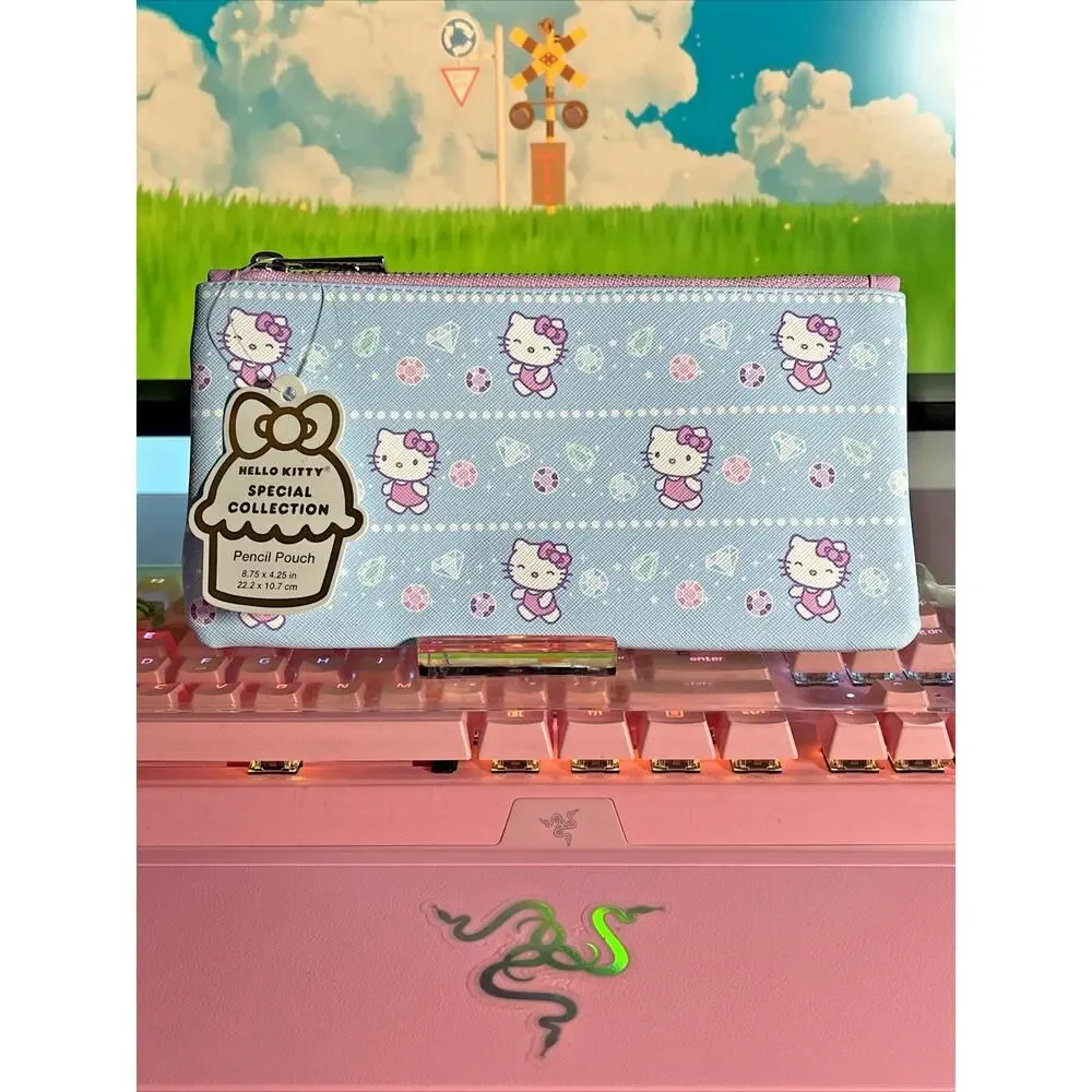 Hello Kitty Pencil Pouch Case HK Bejeweled Blue Zipper Special 2024 Sanrio